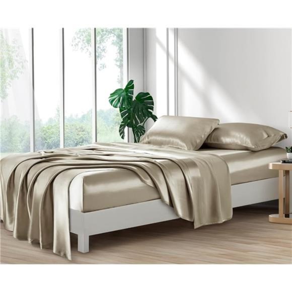 Silk Satin Sheets, 4-Piece Full Size Satin Bed Sheet Set with Deep Pockets - Picture 4 of 7